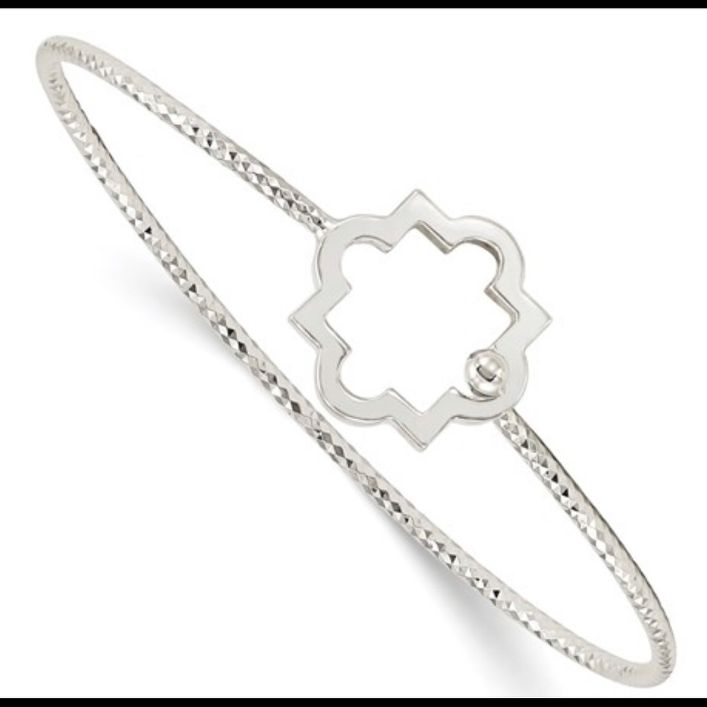 Sterling Silver Diamond Cut Quatrefoil Bangle